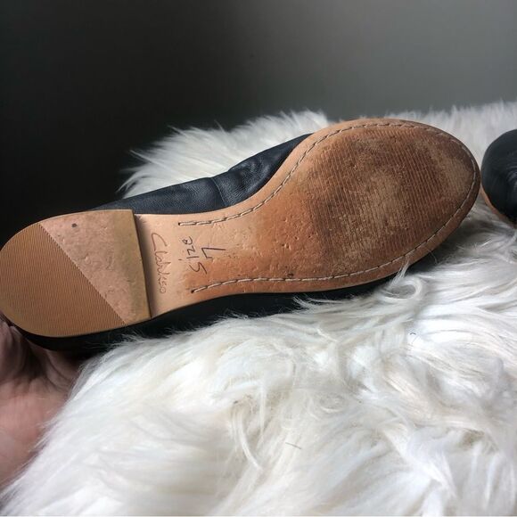 Clarks womens 7 cushion black leather ballet flats round toe career work… - Picture 4 of 7